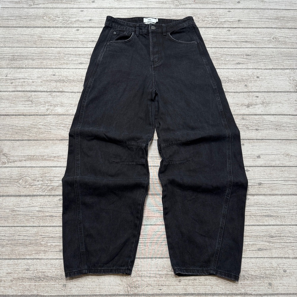 Twik Simons Jeans Women's 28 Black Barrel Leg Reggae Fit Button Fly Denim Cotton
